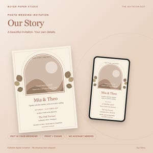 Our Story Photo Wedding Invitation, Editable Browser Template, 5x7 Print and Phone Design