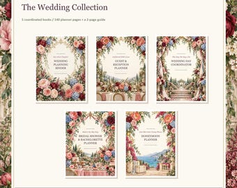 Wedding Planner Bundle, 5 Fillable PDF Books, Floral Covers (Digital Download)