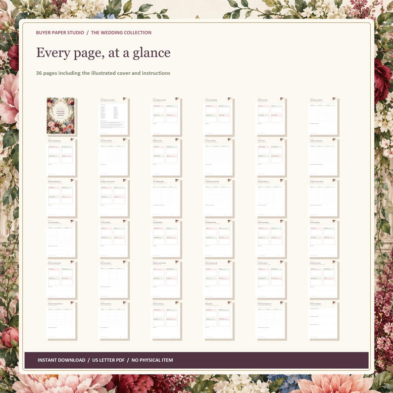 Wedding Planning Binder, 36-Page Fillable PDF, Floral Printable Wedding Organizer image 5