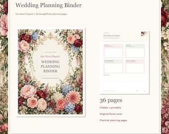 Wedding Planning Binder, 36-Page Fillable PDF, Floral Printable Wedding Organizer