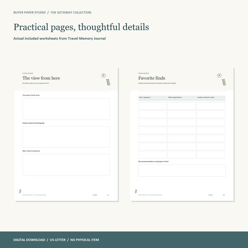Travel Memory Journal, 24-Page Fillable PDF, Places We Keep (Digital Download) image 3