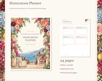 Honeymoon Planner, 24-Page Fillable PDF, Floral Printable Wedding Organizer