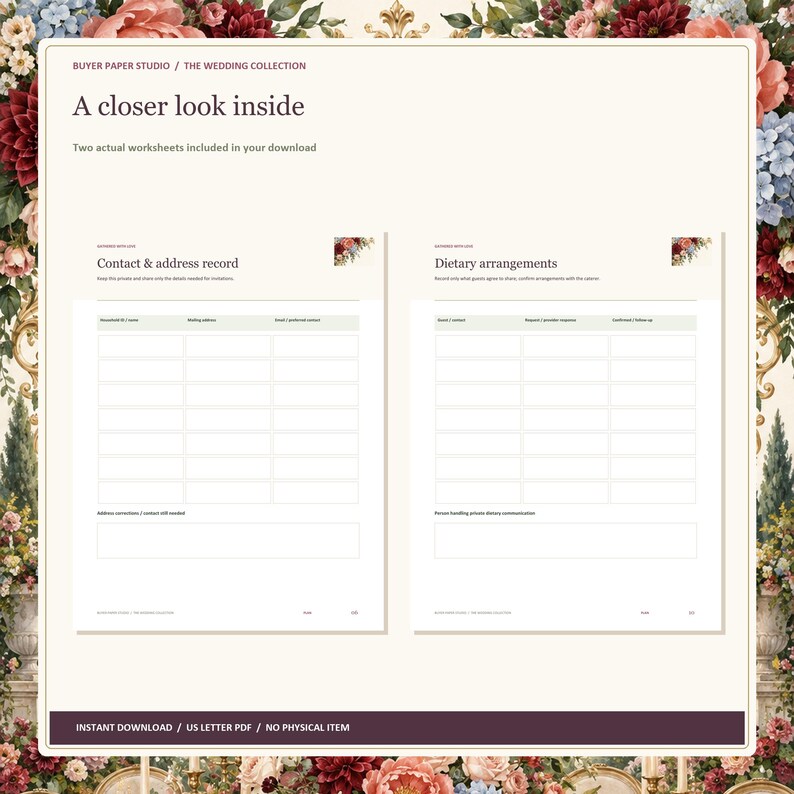 Wedding Guest and Reception Planner, 26-Page Fillable PDF, Floral Printable Wedding Organizer image 2