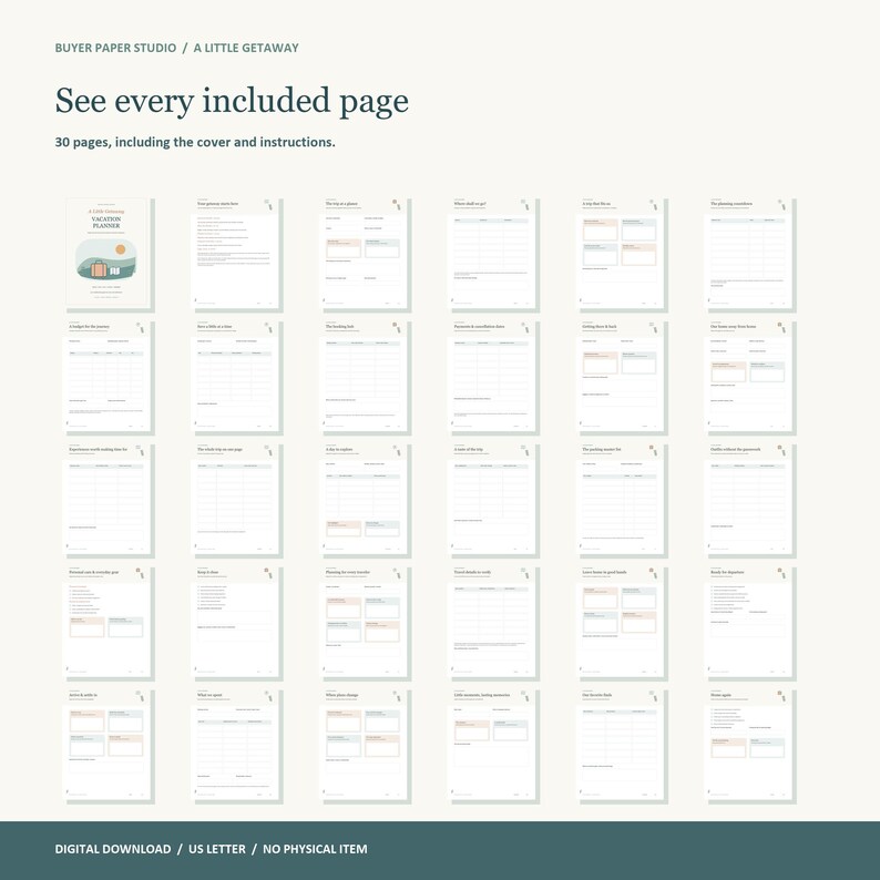 Vacation Planner, 30-Page Fillable PDF, Travel Itinerary, Packing Checklist & Trip Budget, A Little Getaway image 6