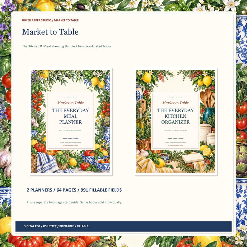 Meal Planning and Kitchen Organizer Bundle, 2 Fillable PDFs, 64 Planner Pages image 1