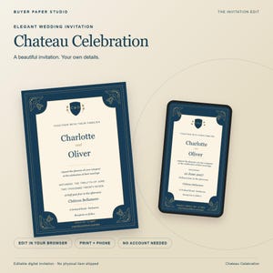 Chateau Celebration Elegant Wedding Invitation, Editable Browser Template, 5x7 Print and Phone Design image 1