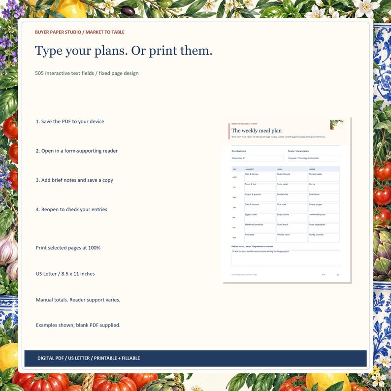 Meal Planner, 32-Page Fillable Printable PDF with Weekly Menu and Grocery Lists image 4