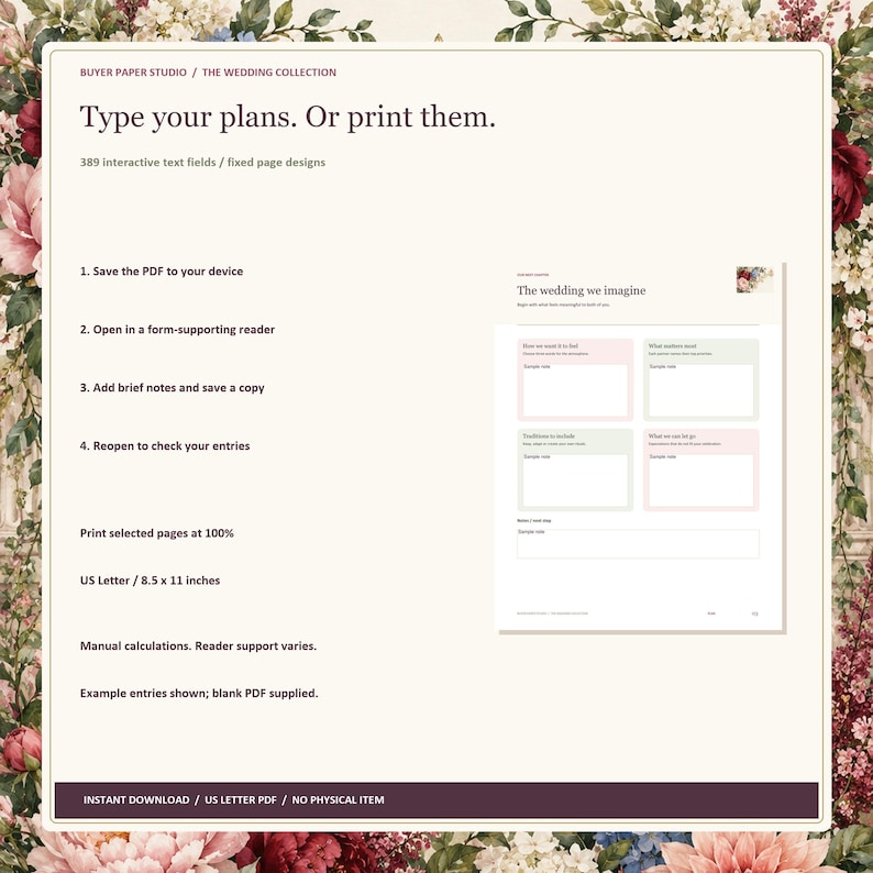 Wedding Planning Binder, 36-Page Fillable PDF, Floral Printable Wedding Organizer image 4