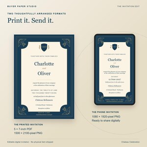 Chateau Celebration Elegant Wedding Invitation, Editable Browser Template, 5x7 Print and Phone Design image 3