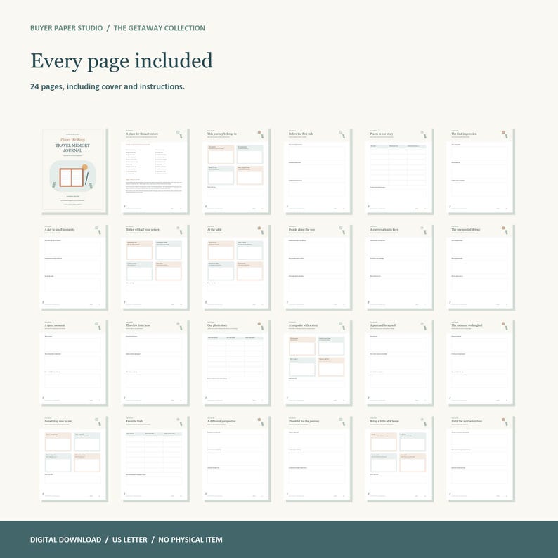 Travel Memory Journal, 24-Page Fillable PDF, Places We Keep (Digital Download) image 5
