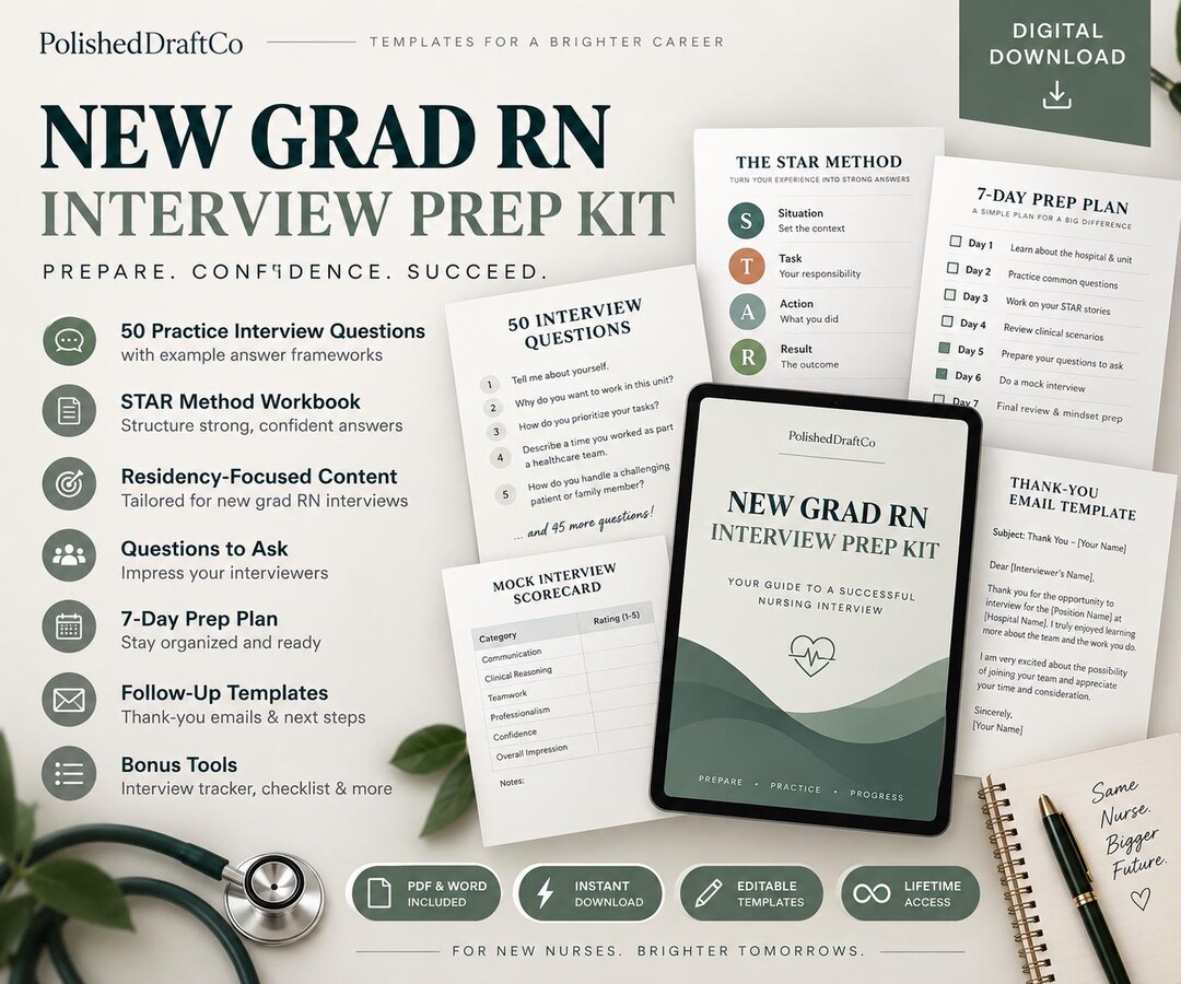 New Grad RN Interview Prep Workbook, 50 Nursing Questions & STAR ...