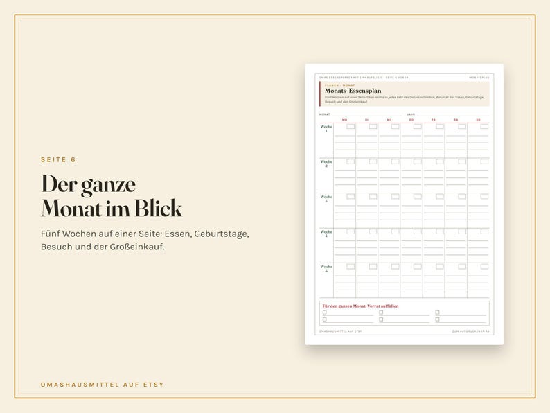 Essensplaner zum Ausdrucken, Wochenplan Essen, Einkaufsliste, Monatsplan, Vorratsliste, Menüplan Familie, Resteküche, PDF A4 Bild 6