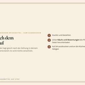 Küchen Spickzettel zum Ausdrucken, Umrechnungstabelle, Garzeiten, Saisonkalender, Mengen pro Person, Haltbarkeit, PDF A4 Bild 11