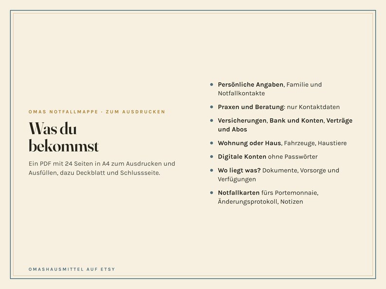Notfallordner zum Ausdrucken, Notfallmappe für die Familie, Vorsorgeordner Vorlage, Wo liegt was, Notfallkarte, PDF A4 image 3