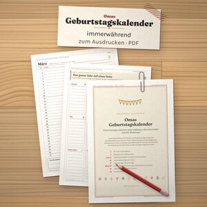 Geburtstagskalender zum Ausdrucken, immerwährend ohne Jahr, Kita und Klasse, Jahrestage, Geburtstagsliste, PDF A4 image 1