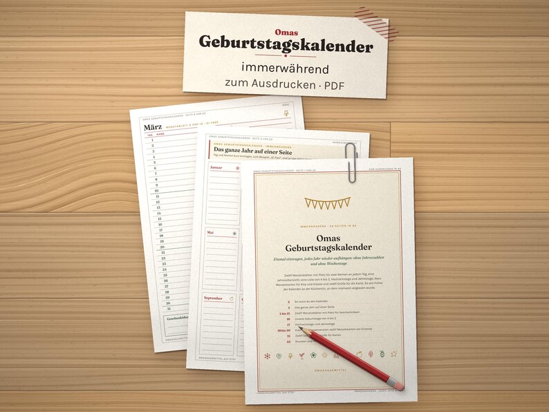 Geburtstagskalender zum Ausdrucken, immerwährend ohne Jahr, Kita und Klasse, Jahrestage, Geburtstagsliste, PDF A4 image 1
