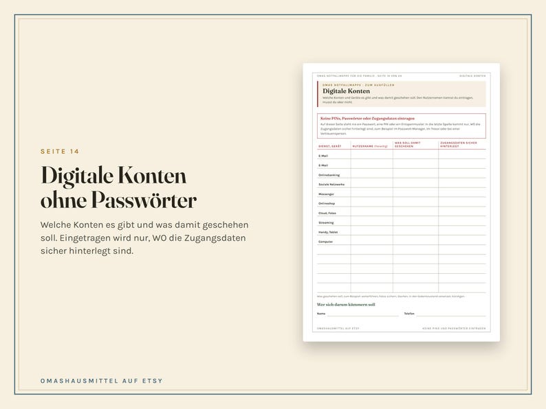 Notfallordner zum Ausdrucken, Notfallmappe für die Familie, Vorsorgeordner Vorlage, Wo liegt was, Notfallkarte, PDF A4 image 8