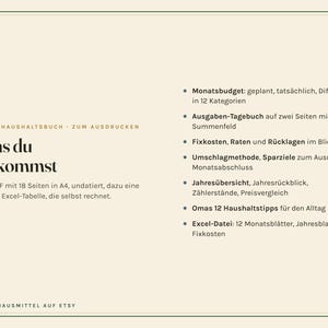 Haushaltsbuch zum Ausdrucken, undatiert, Budgetplaner PDF A4 und Excel Tabelle, Ausgaben, Fixkosten, Sparziele, Umschlagmethode Bild 3