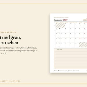 May include: A monthly calendar page for December 2027 featuring a grid layout with dates, days of the week in German, and a lined notes section at the bottom. The text includes 'Dezember 2027', 'Feiertage und Feste', and 'Rot und grau, gut zu sehen'.