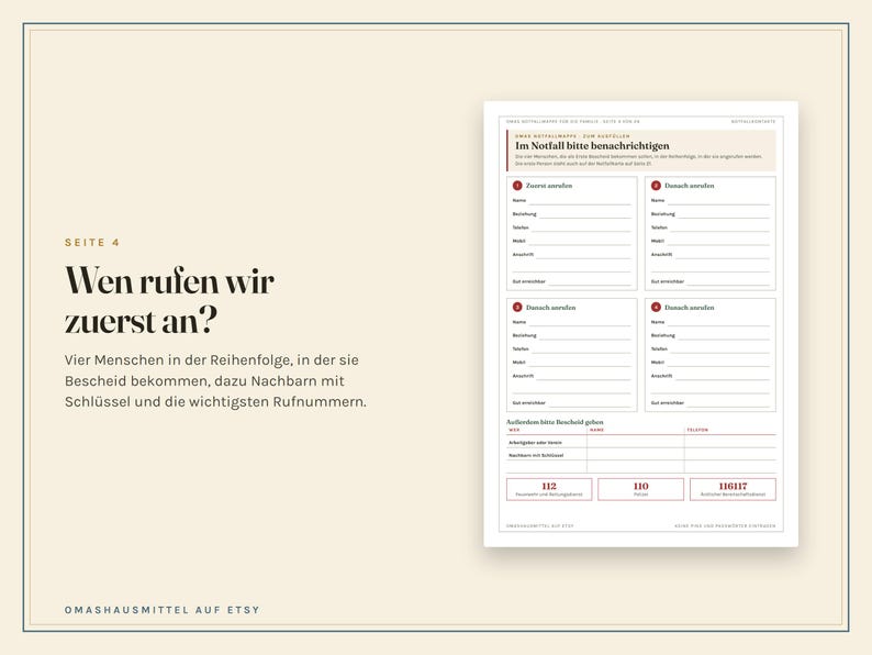Notfallordner zum Ausdrucken, Notfallmappe für die Familie, Vorsorgeordner Vorlage, Wo liegt was, Notfallkarte, PDF A4 image 4
