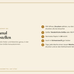 Essensplaner zum Ausdrucken, Wochenplan Essen, Einkaufsliste, Monatsplan, Vorratsliste, Menüplan Familie, Resteküche, PDF A4 Bild 10