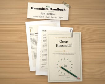 Rezeptbuch digital A5, 124 fertige Hausmittel-Rezepte und Haushaltstipps, PDF, 211 Seiten zum Ausdrucken, deutsch
