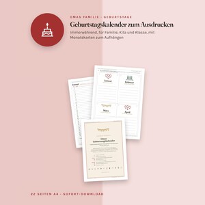 Geburtstagskalender zum Ausdrucken, immerwährend ohne Jahr, Kita und Klasse, Jahrestage, Geburtstagsliste, PDF A4 image 2