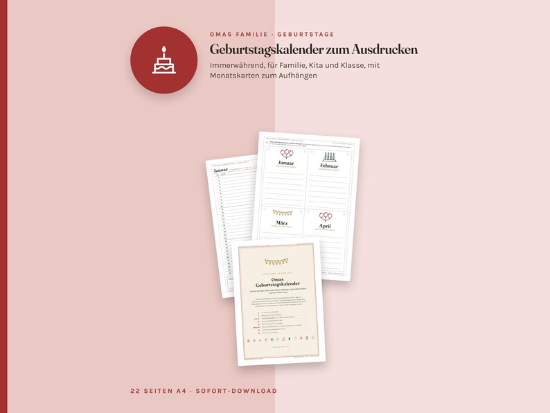 Geburtstagskalender zum Ausdrucken, immerwährend ohne Jahr, Kita und Klasse, Jahrestage, Geburtstagsliste, PDF A4 image 2