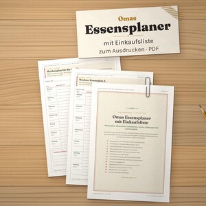 Essensplaner zum Ausdrucken, Wochenplan Essen, Einkaufsliste, Monatsplan, Vorratsliste, Menüplan Familie, Resteküche, PDF A4 Bild 1