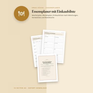 Essensplaner zum Ausdrucken, Wochenplan Essen, Einkaufsliste, Monatsplan, Vorratsliste, Menüplan Familie, Resteküche, PDF A4 Bild 2