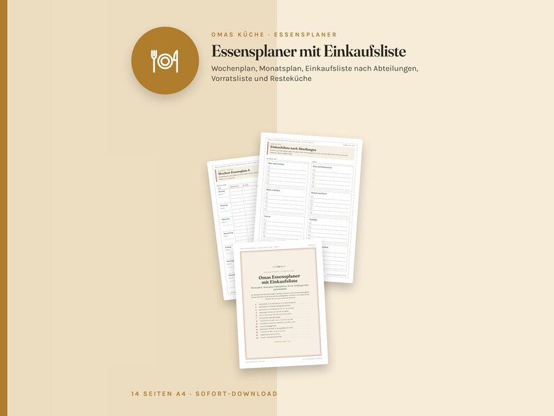 Essensplaner zum Ausdrucken, Wochenplan Essen, Einkaufsliste, Monatsplan, Vorratsliste, Menüplan Familie, Resteküche, PDF A4 Bild 2