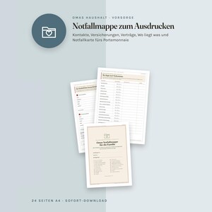 Notfallordner zum Ausdrucken, Notfallmappe für die Familie, Vorsorgeordner Vorlage, Wo liegt was, Notfallkarte, PDF A4 image 2