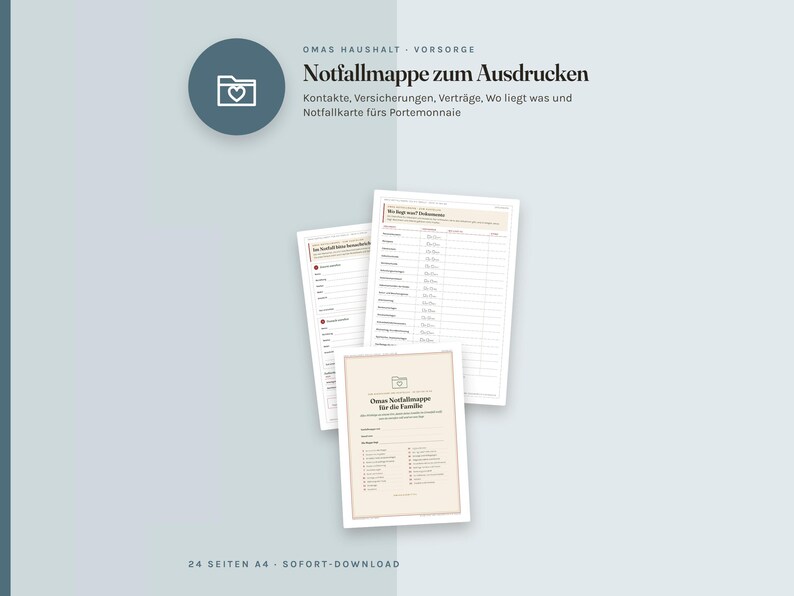 Notfallordner zum Ausdrucken, Notfallmappe für die Familie, Vorsorgeordner Vorlage, Wo liegt was, Notfallkarte, PDF A4 image 2