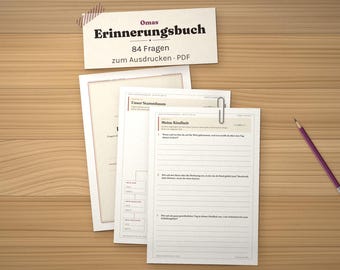 Erinnerungsbuch Oma zum Ausfüllen, Fragen an Oma, Opa Version, Geschenk Großeltern, Lebensgeschichte, PDF A4