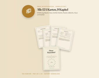 Rezeptkarten digital, 124 fertig beschriftete Karten in 9 Kapiteln, Omas Hausmittel und Haushaltstipps, PDF deutsch
