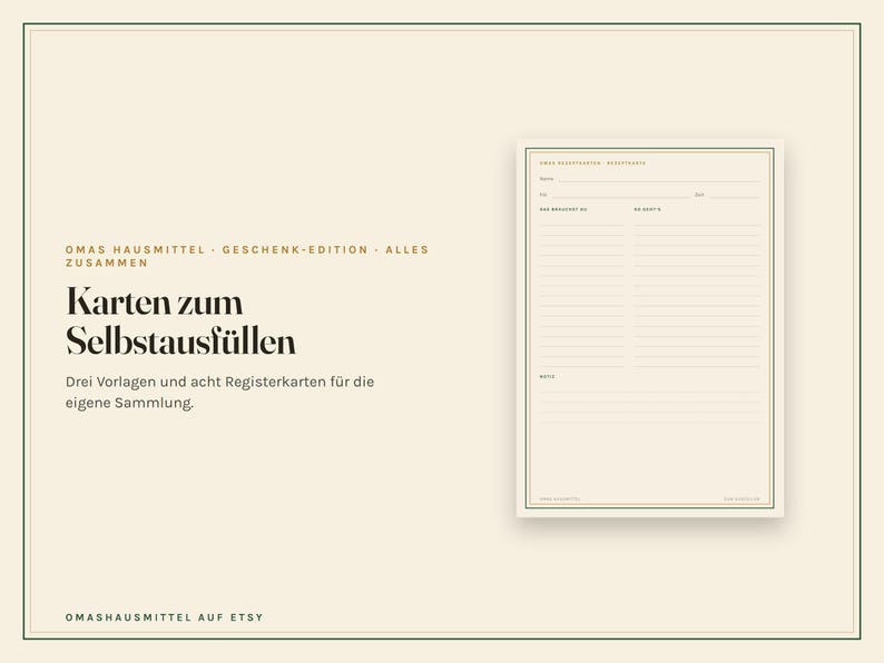 Rezeptkarten Set zum Ausdrucken, 124 Hausmittel Karten und Handbuch PDF, Geschenk-Edition mit leeren Karten, deutsch Bild 6