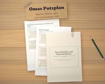 Cleaning schedule in German for printing, cleaning schedule digital PDF, household planner A4, family household plan, weekly plan and checklists
