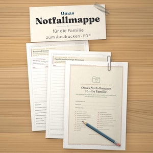 Notfallordner zum Ausdrucken, Notfallmappe für die Familie, Vorsorgeordner Vorlage, Wo liegt was, Notfallkarte, PDF A4 image 1