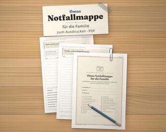 Notfallordner zum Ausdrucken, Notfallmappe für die Familie, Vorsorgeordner Vorlage, Wo liegt was, Notfallkarte, PDF A4