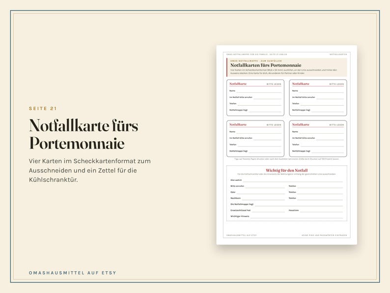 Notfallordner zum Ausdrucken, Notfallmappe für die Familie, Vorsorgeordner Vorlage, Wo liegt was, Notfallkarte, PDF A4 image 9