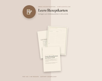 Rezeptkarten zum Ausfüllen, 3 Vorlagen und 8 Registerkarten, A5 und A6, PDF zum Ausdrucken, deutsch