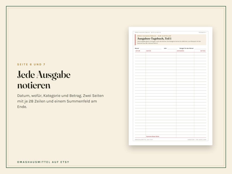 Haushaltsbuch zum Ausdrucken, undatiert, Budgetplaner PDF A4 und Excel Tabelle, Ausgaben, Fixkosten, Sparziele, Umschlagmethode Bild 5