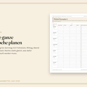 Essensplaner zum Ausdrucken, Wochenplan Essen, Einkaufsliste, Monatsplan, Vorratsliste, Menüplan Familie, Resteküche, PDF A4 Bild 4