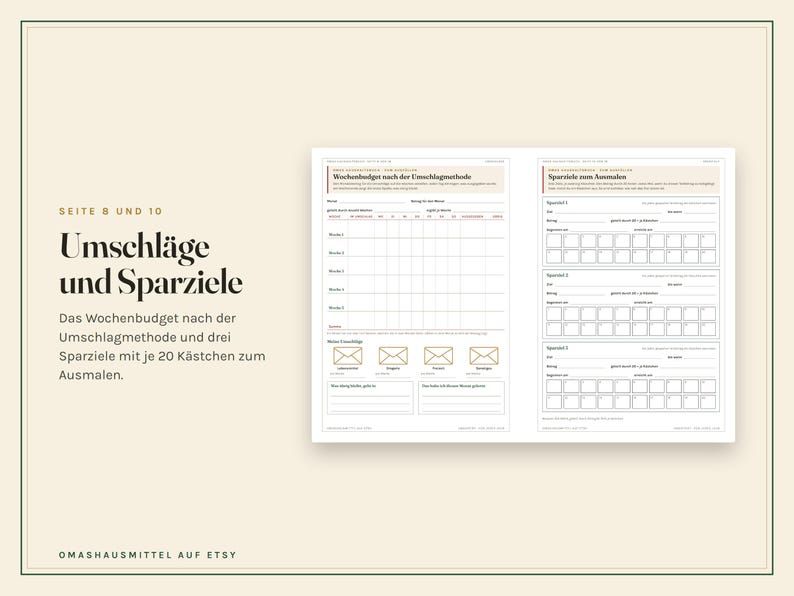 Haushaltsbuch zum Ausdrucken, undatiert, Budgetplaner PDF A4 und Excel Tabelle, Ausgaben, Fixkosten, Sparziele, Umschlagmethode Bild 7