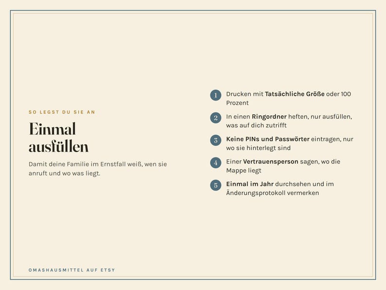 Notfallordner zum Ausdrucken, Notfallmappe für die Familie, Vorsorgeordner Vorlage, Wo liegt was, Notfallkarte, PDF A4 image 10