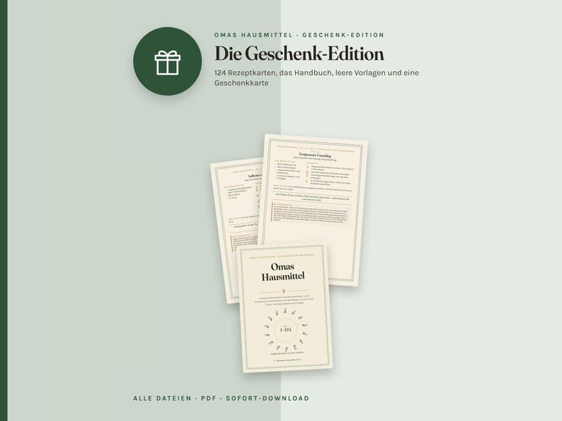 Rezeptkarten Set zum Ausdrucken, 124 Hausmittel Karten und Handbuch PDF, Geschenk-Edition mit leeren Karten, deutsch Bild 2
