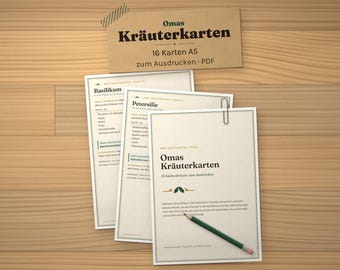Tarjetas imprimibles de recetas de hierbas, 16 tarjetas de hierbas de cocina en formato PDF A5 y A6, conocimientos sobre hierbas de la cocina de la abuela, cosecha, uso y almacenamiento.