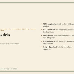 Rezeptkarten Set zum Ausdrucken, 124 Hausmittel Karten und Handbuch PDF, Geschenk-Edition mit leeren Karten, deutsch Bild 3