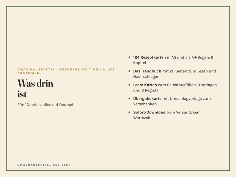Rezeptkarten Set zum Ausdrucken, 124 Hausmittel Karten und Handbuch PDF, Geschenk-Edition mit leeren Karten, deutsch Bild 3