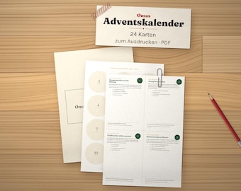 Adventskalender zum Ausdrucken, Adventskalender Zahlen zum Ausdrucken, 24 Karten zum Befüllen, Hausmittel, Basteln, Erwachsene